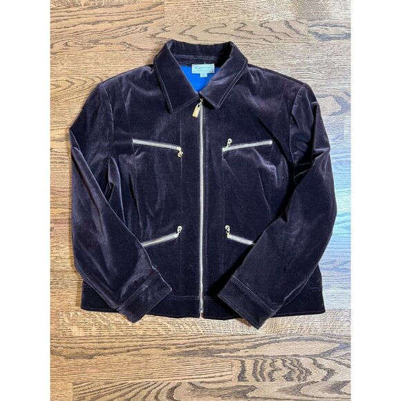 Vintage St. John Sport Womens Brown Velour Gold Zip Up Lined Jacket Sz XL Retro - Picture 9 of 16